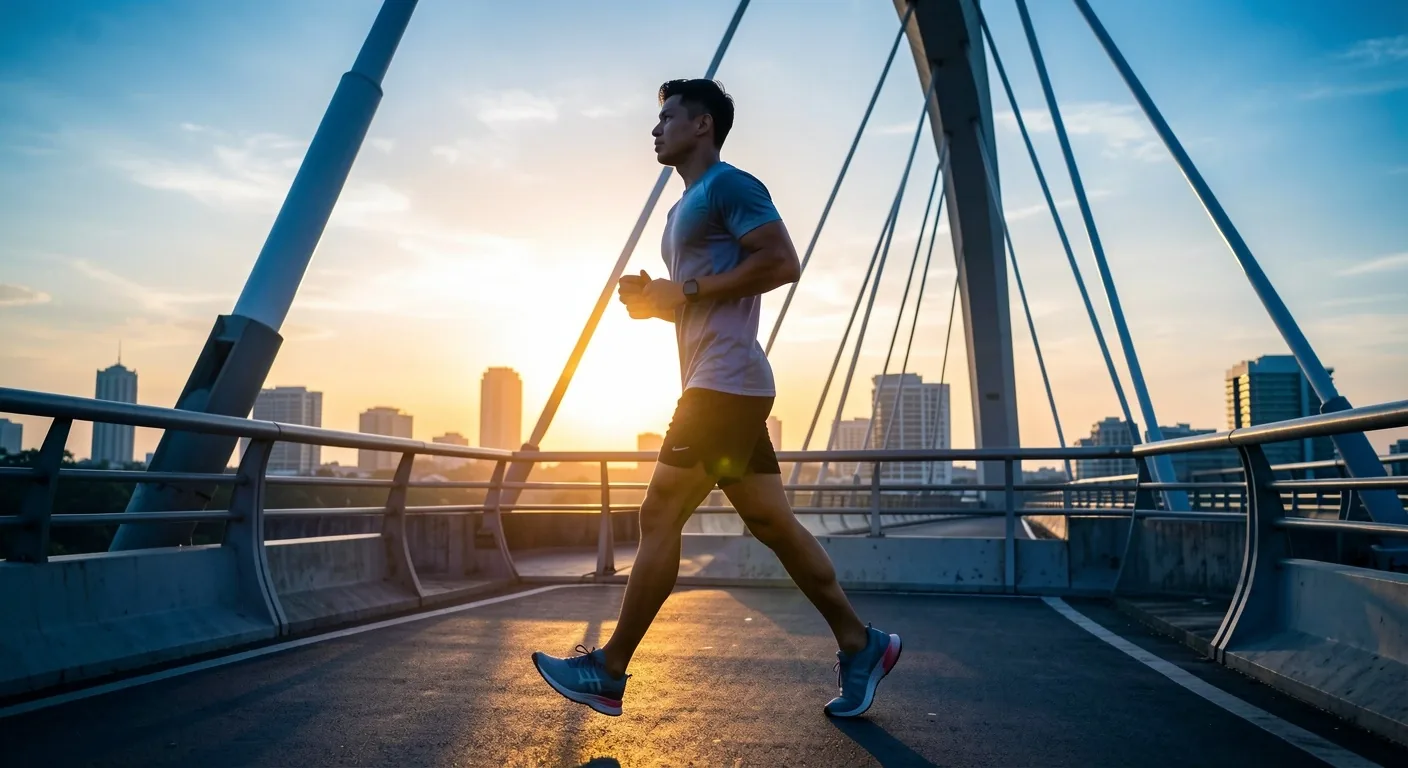 Man exercising at dawn in an urban setting, representing active lifestyle